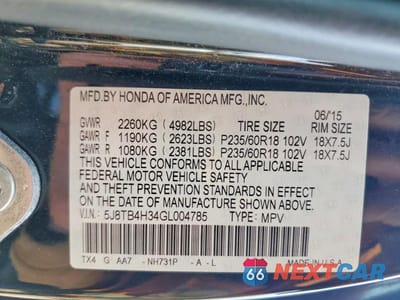 Zdjęcie 12 z 12 samochodu: 2016 ACURA RDX VIN:5J8TB4H34GL004785 - miniatura