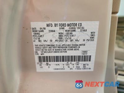 Zdjęcie 13 z 13 samochodu: 2008 FORD ESCAPE XLT VIN:1FMCU03138KE30106 - miniatura