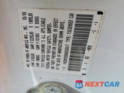Zdjęcie 12 z 12 samochodu: 2006 HONDA ACCORD EX VIN:1HGCM726X6A020417 - miniatura