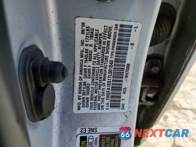 Zdjęcie 12 z 12 samochodu: 2007 HONDA CIVIC LX VIN:1HGFA16517L001040 - miniatura
