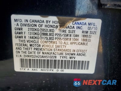 Zdjęcie 13 z 13 samochodu: 2010 ACURA MDX VIN:2HNYD2H23AH510228 - miniatura