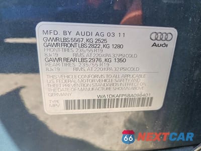 Zdjęcie 13 z 13 samochodu: 2011 AUDI Q5 PREMIUM PLUS VIN:WA1DKAFP5BA096401 - miniatura