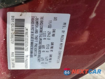 Zdjęcie 12 z 12 samochodu: 2003 MAZDA MX-5 MIATA BASE VIN:JM1NB353030304700 - miniatura