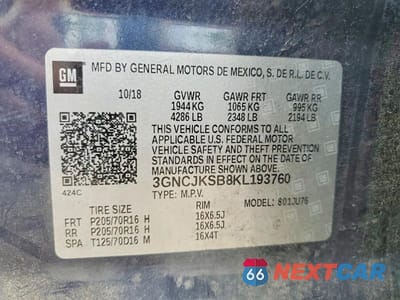 Zdjęcie 13 z 13 samochodu: 2019 CHEVROLET TRAX LS VIN:3GNCJKSB8KL193760 - miniatura