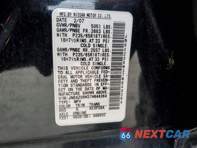 Zdjęcie 13 z 13 samochodu: 2007 NISSAN MURANO S VIN:JN8AZ08W37W644364 - miniatura