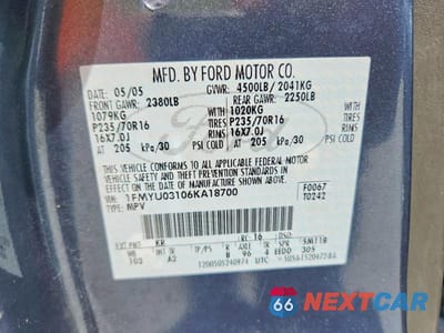 Zdjęcie 13 z 13 samochodu: 2006 FORD ESCAPE XLT VIN:1FMYU03106KA18700 - miniatura