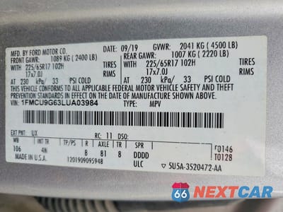 Zdjęcie 13 z 13 samochodu: 2020 FORD ESCAPE SE VIN:1FMCU9G63LUA03984 - miniatura