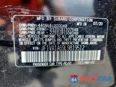 Zdjęcie 13 z 13 samochodu: 2020 SUBARU WRX VIN:JF1VA1A69L9819512 - miniatura