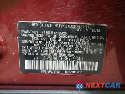 Zdjęcie 13 z 13 samochodu: 2011 SUBARU FORESTER 2.5X VIN:JF2SHABC6BH719340 - miniatura