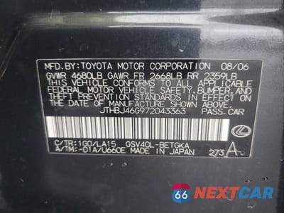 Zdjęcie 12 z 12 samochodu: 2007 LEXUS ES 350 VIN:JTHBJ46G972043363 - miniatura