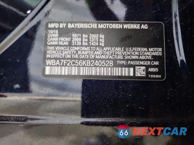 Zdjęcie 12 z 12 samochodu: 2019 BMW 750 XI VIN:WBA7F2C56KB240528 - miniatura