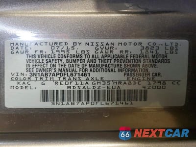 Zdjęcie 12 z 12 samochodu: 2015 NISSAN SENTRA SV VIN:3N1AB7AP0FL671461 - miniatura