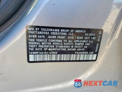 Zdjęcie 12 z 12 samochodu: 2013 VOLKSWAGEN PASSAT SE VIN:1VWBP7A31DC133003 - miniatura