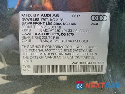 Zdjęcie 13 z 13 samochodu: 2018 AUDI Q3 PREMIUM VIN:WA1BCCFS4JR009298 - miniatura
