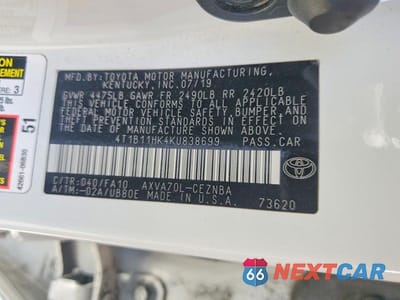 Zdjęcie 13 z 13 samochodu: 2019 TOYOTA CAMRY LE VIN:4T1B11HK4KU838699 - miniatura