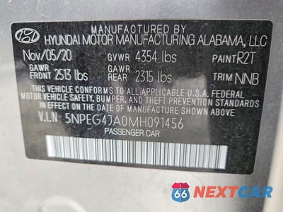 Zdjęcie 12 z 12 samochodu: 2021 HYUNDAI SONATA SE VIN:5NPEG4JA0MH091456 - miniatura