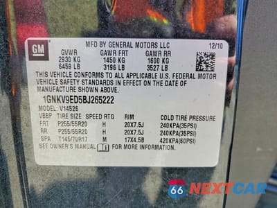 Zdjęcie 13 z 13 samochodu: 2011 CHEVROLET TRAVERSE VIN:1GNKV9ED5BJ265222 - miniatura