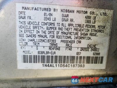 Zdjęcie 12 z 12 samochodu: 2004 NISSAN ALTIMA VIN:1N4AL11D54C187393 - miniatura
