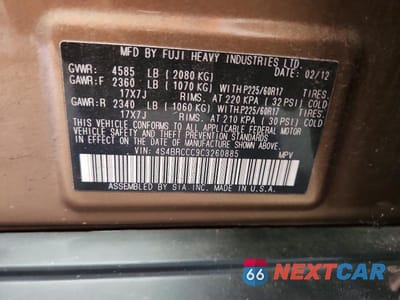 Zdjęcie 14 z 14 samochodu: 2012 SUBARU OUTBACK 2.5I PREMIUM VIN:4S4BRCCC9C3260885 - miniatura