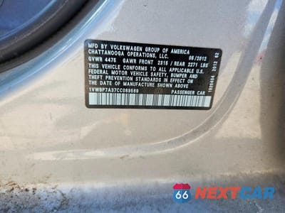Zdjęcie 12 z 12 samochodu: 2012 VOLKSWAGEN PASSAT SE VIN:1VWBP7A37CC089569 - miniatura