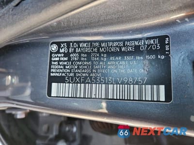 Zdjęcie 13 z 13 samochodu: 2003 BMW X5 3.0I VIN:5UXFA53513LV98757 - miniatura