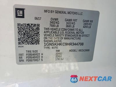 Zdjęcie 13 z 13 samochodu: 2017 CHEVROLET SUBURBAN K1500 LT VIN:1GNSKHKC9HR344708 - miniatura