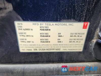 Zdjęcie 12 z 12 samochodu: 2015 TESLA MODEL S 85D VIN:5YJSA1H22FFP74892 - miniatura