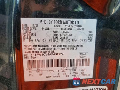 Zdjęcie 12 z 12 samochodu: 2010 FORD F150 SUPERCREW VIN:1FTFW1CV5AFA92274 - miniatura