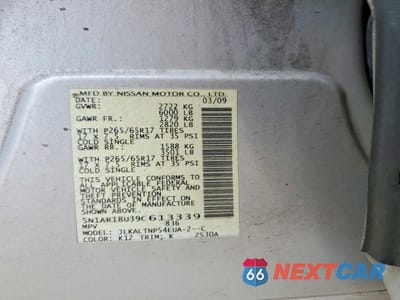 Zdjęcie 13 z 13 samochodu: 2009 NISSAN PATHFINDER S VIN:5N1AR18U39C613339 - miniatura