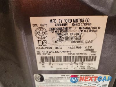 Zdjęcie 13 z 13 samochodu: 2012 FORD F150 SUPERCREW VIN:1FTFW1ET2CFA61840 - miniatura