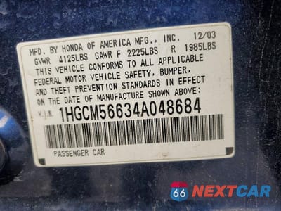 Zdjęcie 12 z 12 samochodu: 2004 HONDA ACCORD EX VIN:1HGCM56634A048684 - miniatura