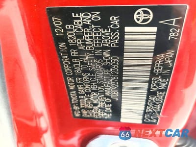 Zdjęcie 12 z 12 samochodu: 2008 TOYOTA YARIS BASE VIN:JTDBT923781236050 - miniatura