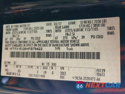 Zdjęcie 12 z 12 samochodu: 2017 FORD F150 SUPER CAB VIN:1FTFX1EG5HFB79422 - miniatura