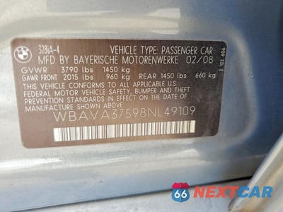 Zdjęcie 12 z 12 samochodu: 2008 BMW 328 I VIN:WBAVA37598NL49109 - miniatura
