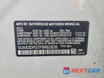 Zdjęcie 13 z 13 samochodu: 2023 BMW X3 SDRIVE30I VIN:5UX43DP07P9R62838 - miniatura
