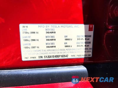 Zdjęcie 12 z 12 samochodu: 2016 TESLA MODEL S VIN:5YJSA1E40GF163542 - miniatura