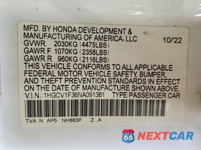 Zdjęcie 12 z 12 samochodu: 2022 HONDA ACCORD SPORT VIN:1HGCV1F36NA091381 - miniatura