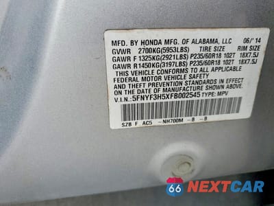 Zdjęcie 12 z 12 samochodu: 2015 HONDA PILOT EXL VIN:5FNYF3H5XFB002545 - miniatura
