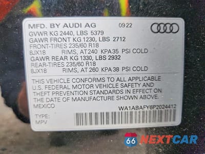 Zdjęcie 12 z 12 samochodu: 2023 AUDI Q5 PREMIUM 40 VIN:WA1ABAFY6P2024412 - miniatura