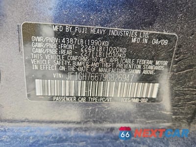 Zdjęcie 12 z 12 samochodu: 2009 SUBARU IMPREZA WRX VIN:JF1GH76679G826947 - miniatura
