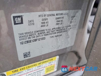 Zdjęcie 12 z 12 samochodu: 2011 CHEVROLET MALIBU LS VIN:1G1ZB5E12BF121833 - miniatura