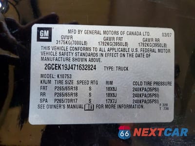 Zdjęcie 12 z 12 samochodu: 2007 CHEVROLET SILVERADO K1500 VIN:2GCEK19J471632824 - miniatura