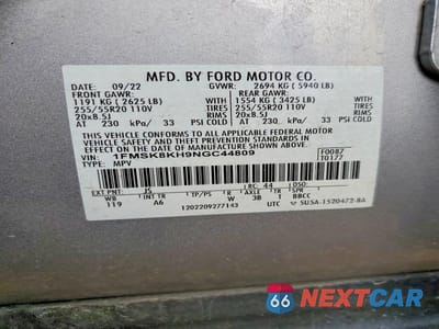 Zdjęcie 13 z 13 samochodu: 2022 FORD EXPLORER ST-LINE VIN:1FMSK8KH9NGC44809 - miniatura