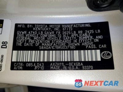 Zdjęcie 12 z 12 samochodu: 2024 LEXUS ES 300H BASE VIN:58ADA1C19RU037180 - miniatura