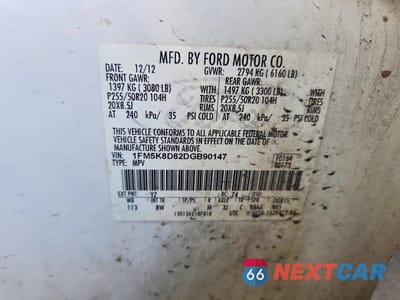 Zdjęcie 12 z 12 samochodu: 2013 FORD EXPLORER XLT VIN:1FM5K8D82DGB90147 - miniatura