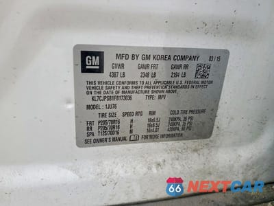 Zdjęcie 13 z 13 samochodu: 2015 CHEVROLET TRAX 1LS VIN:KL7CJPSB1FB173036 - miniatura