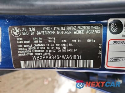 Zdjęcie 13 z 13 samochodu: 2004 BMW X3 3.0I VIN:WBXPA93464WA61831 - miniatura