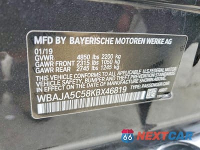 Zdjęcie 13 z 13 samochodu: 2019 BMW 530 I VIN:WBAJA5C58KBX46819 - miniatura