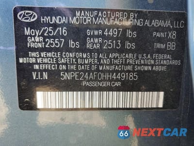 Zdjęcie 12 z 12 samochodu: 2017 HYUNDAI SONATA SE VIN:5NPE24AF0HH449185 - miniatura