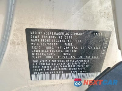 Zdjęcie 13 z 13 samochodu: 2009 VOLKSWAGEN TIGUAN S VIN:WVGAV75N39W526826 - miniatura